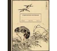 Composition Notebook College Ruled: Japanese Heron Calligraphy Illustration | 7.5 x 9.25 in Journal with 200 Lined Pages | Cute Aesthetic for College, Office, Work, Personal, Home