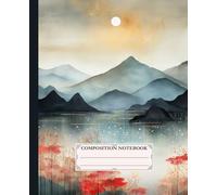 Composition Notebook College Ruled: Japanese Style Mountain Serenity Illustration | For School, College, Office, Work | Wide Lined