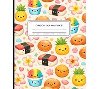 Composition Notebook College Ruled: Kawaii Hawaii Aesthetic - Tropical Snack Pattern with Plumeria Flowers, Shave Ice & Pineapple