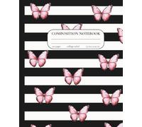 Composition Notebook College Ruled: Modern Black & White Stripes with Pink Butterfly Pattern | 7.5" x 9.25" | Soft Aesthetic Journal for School, Work ... Note Taking, Creative Writing, Journaling