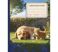 Composition Notebook | College Ruled | School Notes | Journal | Gift for Student: Dog and kitten in playing in the garden