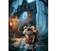Composition Notebook - College Ruled: Steampunk Crow and Mouse in a Haunted House 8.5 x 11 Inches