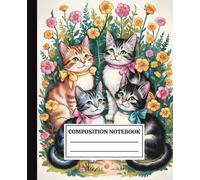 Composition Notebook College Ruled: Vintage Cats Wearing Bows Botanical Illustration | Floral Aesthetic for School, College & Work