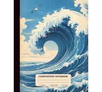 Composition Notebook College Ruled: Wave Beach illustration Vintage Aesthetic Notebook for students teens girls boys teachers, School Notes, writing ... (110 pages) Front and Back are Soft Cover