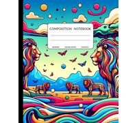 Composition Notebook: Colorful Lion cover design with Colorful landscape. Wide Ruled Writing Notebook: 150 College-Ruled Pages | 7.5 x 9.25 Inches | ... Cover for School, College, and Everyday Use