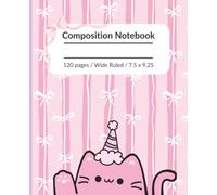 Composition Notebook: Coquette Preppy Aesthetic with Cute Cat with Hat on Pink Bow Background | Wide Ruled | 7.5" x 9.25" | 120 Pages | For Kids, Teens, Tweens, and Young Adults