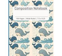 Composition notebook: Cute Cartoon whales | Wide Ruled | 7.5 x 9.25, 100 Pages, For kids, teens, and adults"\