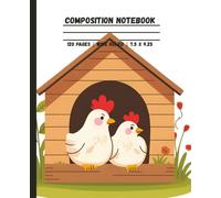 Composition Notebook | Cute Chickens In Chicken Coop | Wide Ruled Notebook | 7.5 x 9.25, 120 Pages, For Adults and Kids.
