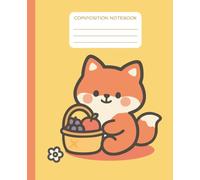 Composition Notebook: Cute fox with a basket | Wide Ruled with Field | 7.5 x 9.25 inches | 110 Pages | For Kids and Teens