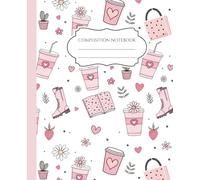 Composition Notebook: Cute Pink Aesthetic, College Ruled Journal for Girls, Soft Girl Study Notebook with Coffee, Books and Floral Pattern