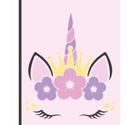 Composition Notebook: Cute Pink and Purple Crown Unicorn with Lashes | 7.5" x 9.25” Wide Ruled Coquette Girly Girl Flower and Stars Aesthetic Journal with 120 Pages | Preppy Collection
