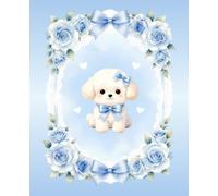 Composition Notebook: Cute Puppy with Blue Ribbons & Roses: Girly Coquette Aesthetic Stationery | Baby Blue Bow Dog Blank Notebook | Wide Ruled Lined School Notes