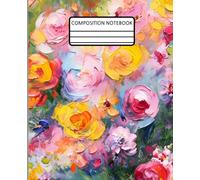 Composition Notebook: design vibrant abstract floral painting with dynamic brush strokes in purple, Journal with 120 college ruled, white colored pages