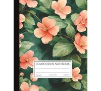 Composition Notebook: Elegant Coral Peach Floral with Green Leaves | 110 College-Ruled Pages | 7.5x9.25 inch | Beautiful Botanical Design for Women, Girls, Students