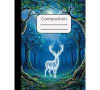 Composition Notebook: Mystical White Deer in a Forest Design with 120 Pages, College Ruled, 7.5 x 9.5