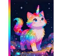 Composition Notebook: Neon Rainbow Cat Unicorn Caticorn: Cute Kawaii Magical Fantasy Kitty Blank Notebook | Retro 90s Aesthetic Colorful Neon School Notes | Wide Ruled Lined Journal
