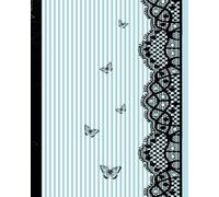 Composition Notebook: Pastel Stripe Blue with Black Lace and Butterfly : Journal For College, Students, School, Work, Office : Wide Line