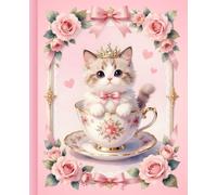Composition Notebook: Pink Bow Princess Kitten in a Floral Teacup: Coquette Aesthetic Girly Blank Notebook | Fancy Cat Pink Roses & Bows Stationery | Cute Kitty Wide Ruled School Note