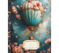 Composition Notebook: Premium College Ruled Neon Blue Summer Notebook | Turquoise Hot Air Ballon Illustration | Gift for Nature Lover | Daily School University and Work Journal