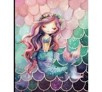Composition notebook: Pretty Pink, Turquoise and Purple Mermaid Aesthetic | Wide ruled, 7.5 x 9.25, 110 Pages | For kids, teens
