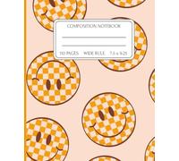 Composition Notebook - Solid Orange with Big Orange Checkered Smileys | 110 Wide Ruled Pages, 7.5x9.25 | Cute Back to School Notebook for Girls, Teens & Women