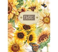 Composition Notebook: Sunflower Watercolor Collage Design, Cute Farmhouse Notebook for Journaling and Notes, College Ruled: Warm Sunflower and Gingham ... Work, and Everyday Journaling, 110 Pages