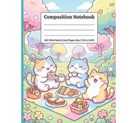 Composition Notebook: Sweet Kawaii Cat Feast, Pastel Garden Picnic with Cute Kitty Characters, 100 Wide Ruled Pages, 7.44 x 9.69 for Kids & Teens
