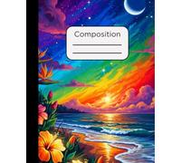 Composition Notebook: Tropical Hawaiian Beach with Rainbow Sky at Night Stylized Design with 120 Pages, College Ruled, 7.5 x 9.5