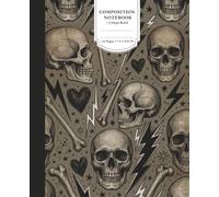Composition Notebook: Vintage Skulls and Lightning Bolts Pattern - College Ruled, 110 Pages, 7.5 x 9.25 Inch - Dark Gothic Grunge Aesthetic Journal for Teens