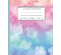 Composition Notebook - Watercolor Bright Orange, Pink, Purple, Teal & Blue | 110 Wide Ruled Pages, 7.5x9.25 | Artistic School & Everyday Notebook for Girls & Women