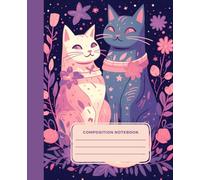 Composition Notebook: Whimsical Cosmic Cat - Cute Floral & Starry Night Journal for Creative Writing, School, or Notes | Kawaii Pastel Aesthetic| 7.25 x 9.50 inches | 126 pages