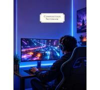 Composition Notebook: Wide Ruled Blue Gaming Notebook for Kids, Teens, Students and Adults with a Neon Video Game Room Cover for Notes, Homework, Journaling, Writing and Back to School Supplies