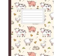 Composition Notebook Wide Ruled: Cute Farm Animals Pattern Kawaii Aesthetic. For Elementary and Middle School Students, Girls, Boys, Kids, Teens
