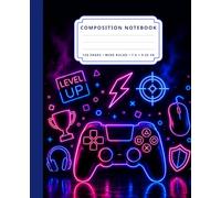 Composition Notebook Wide Ruled Lined: Video Game Controller Design | Colorful Neon Gamer Journal for Kids, Boys and Girls | Black and Blue Theme for School, College, Writing and Notes