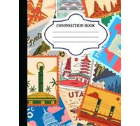 Composition Style Notebook - Wide Ruled - 100 pages - Travel Stamps - Around the World