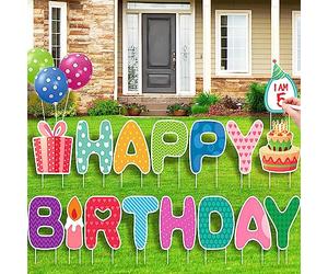 Compositore per la casa, 16 cartelli con paletti, 38,1 cm, con lettere di grandi dimensioni colorate, decorazioni per giardino con 3 palloncini reali e una lavagna, per tutte le condizioni atmosferiche e per il prato per il giardino