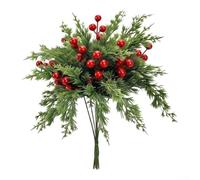 Composizione Artificiale Pino e Cipresso 26cm con Bacche Rosse per | Materiale plastica realistico per un centrotavola per ideale per tavolo mensola o parete Non richiede