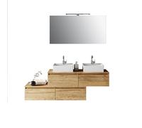 Composizione Bagno 160cm Con Doppio Lavabo, Cassetti E Specchio Con Lampada