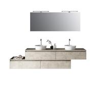 Composizione Bagno 200cm Con Doppio Lavabo, Cassetti E Specchio Con Lampada
