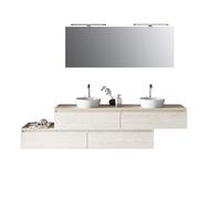 Composizione Bagno 200cm Con Doppio Lavabo, Cassetti E Specchio Con Lampada