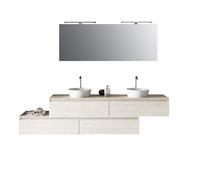 Composizione Bagno 225cm Sospesa Con Doppio Lavabo, Cassetti E Specchio