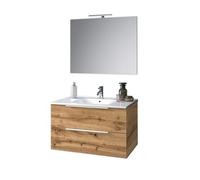 Composizione Bagno 80cm Sospesa Con Due Cassetti E Specchio Con Lampada