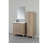 COMPOSIZIONE BAGNO MOBILE LAVABO+SPECCHIO+COLONNA PORTASCIUGAMANI ROVERE