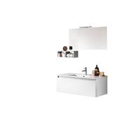 Composizione Bagno Sospesa 100cm Con Cassetto, Vano a Giorno, Specchio e Lampada