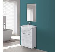Composizione da Bagno 56x45 Moderna a Terra con Piedi Cromo Lucido - Completo di Specchio e Lavabo in Ceramica