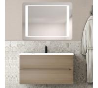 Composizione da Bagno con Mobile Rovere Tabacco da 100 cm Lavabo in Resina e Specchio Modello Creta