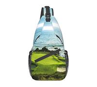 Composizione del campo da golf da spiaggia in rosso giallo blu e nero Borsa a tracolla Borsa a tracolla da uomo sul petto, leggera, per escursioni e viaggi