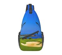 Composizione del campo da golf in rosso giallo blu e nero Borsa a tracolla Borsa a tracolla da uomo sul petto, leggera, per escursioni e viaggi