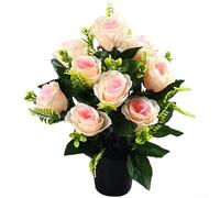 Composizione di rose artificiali in seta con vaso, fiori realistici da 6 cm, altezza stelo 32 cm, decorazione per interni, matrimoni, hotel e memoriali, 37 cm totali (rosa)