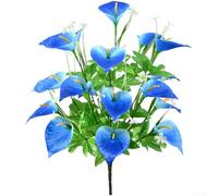 Composizione floreale di calla in seta, con 18 fiori dettagliati, per uso interno ed esterno, in spazi residenziali e commerciali (blu)
